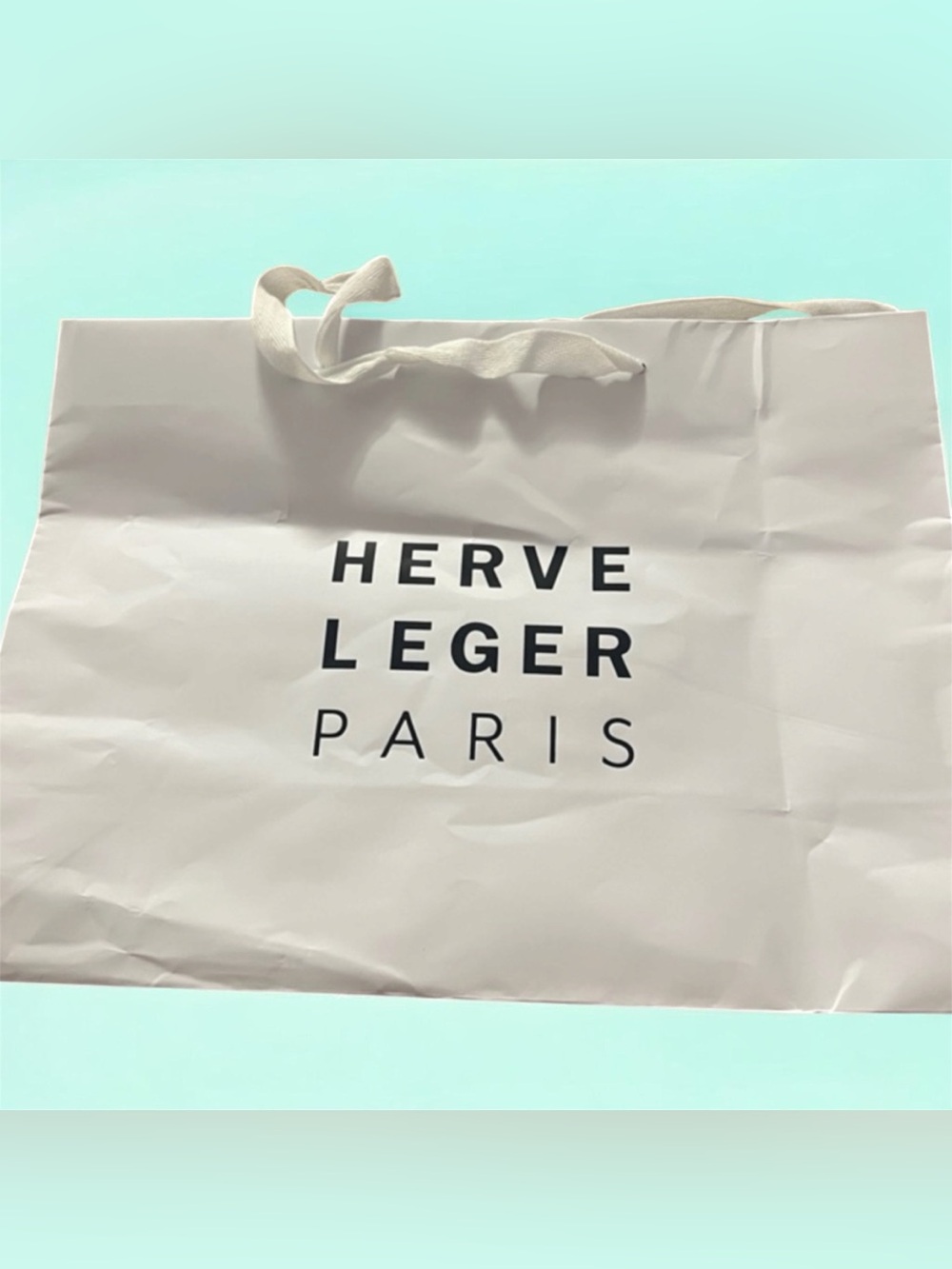 Herve Leger White Shopping Bag with Black Logo